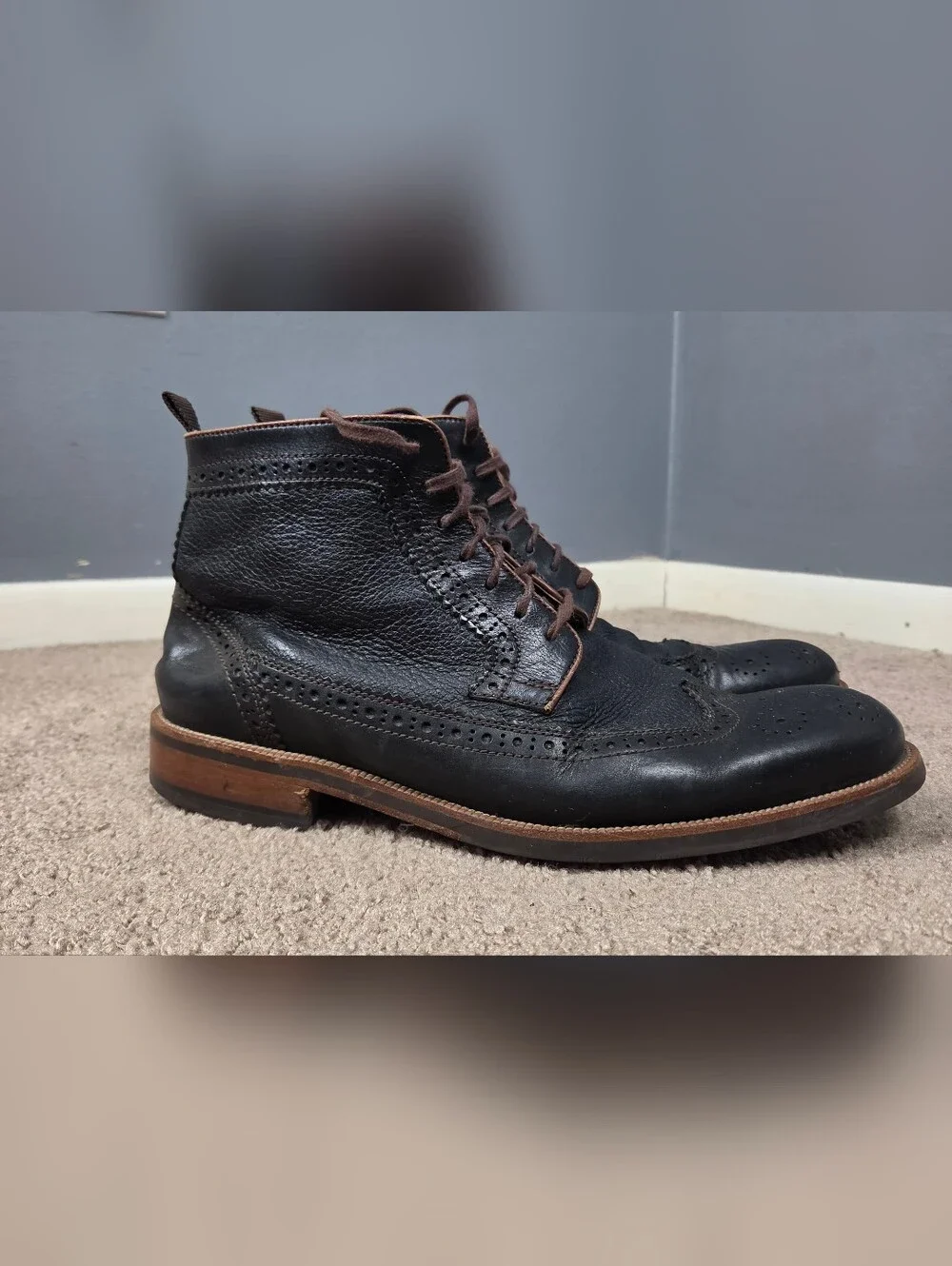 Classic Men's Leather Wingtip Boot in Dark Brown
